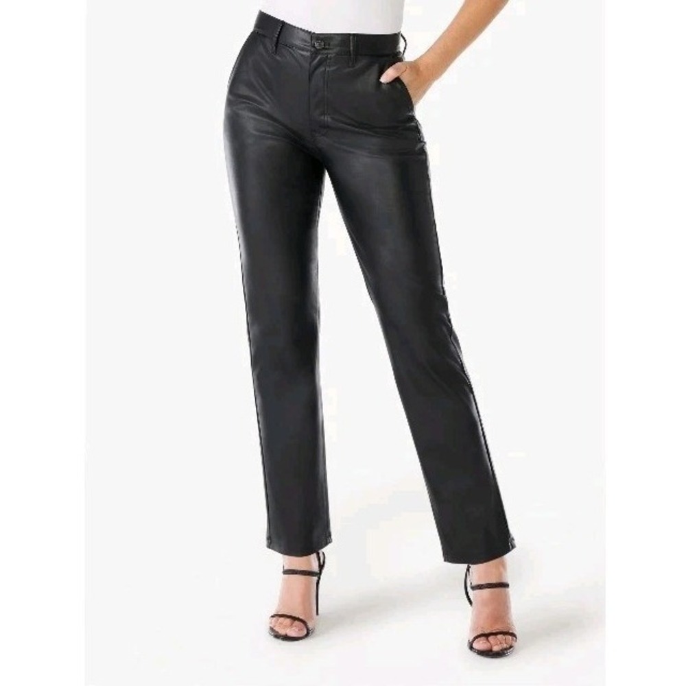 Sofia Jeans Eden Super High Rise 90's‎ Straight Black Faux Leather Size 10